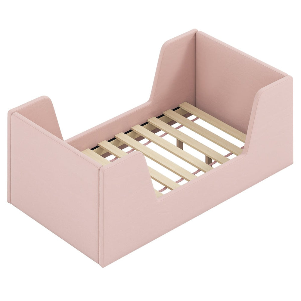 Soft Velvet Fabric Upholstered Children Floor Bed Frame-Pink