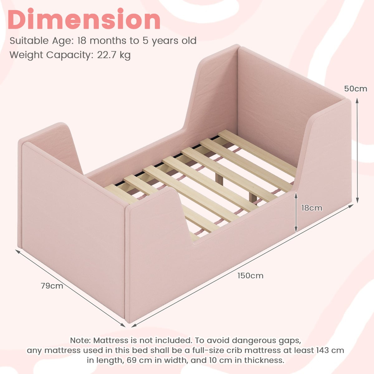 Soft Velvet Fabric Upholstered Children Floor Bed Frame-Pink