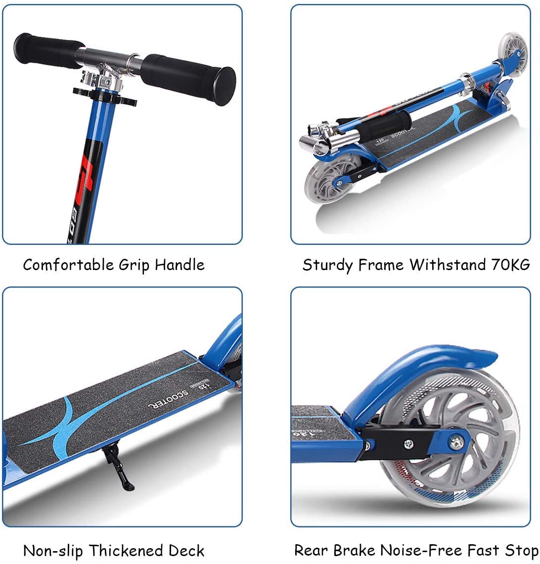 Kids Aluminum Folding Stunt Scooter with LED Wheels-Blue