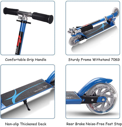 Kids Aluminum Folding Stunt Scooter with LED Wheels-Blue