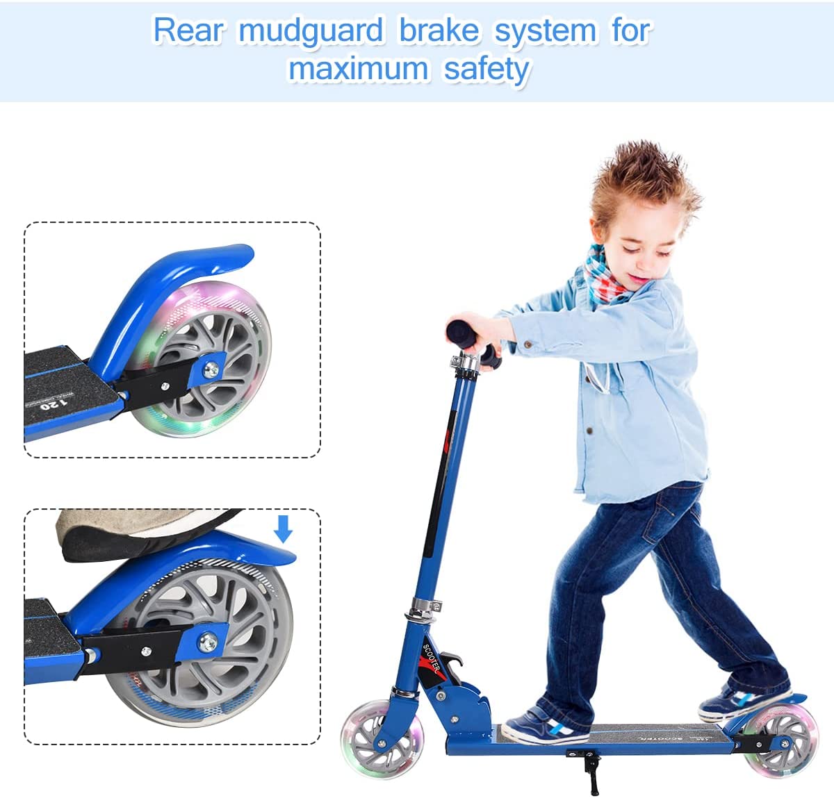 Kids Aluminum Folding Stunt Scooter with LED Wheels-Blue
