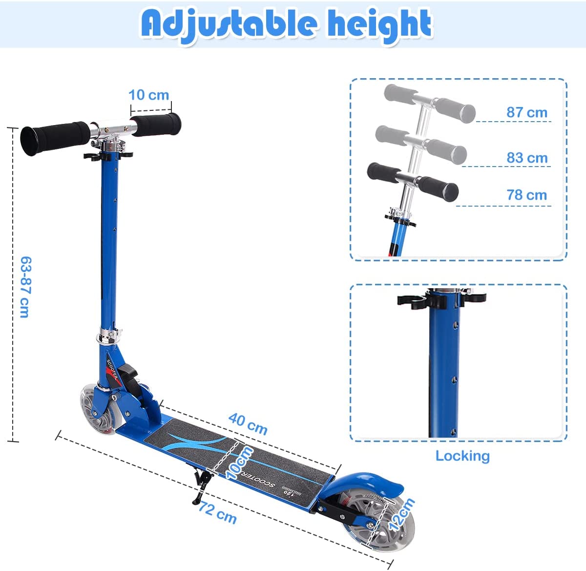 Kids Aluminum Folding Stunt Scooter with LED Wheels-Blue