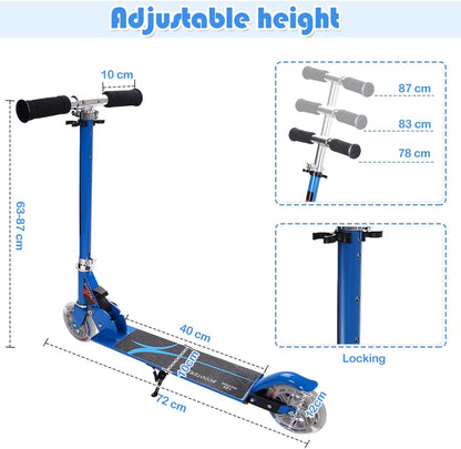 Kids Aluminum Folding Stunt Scooter with LED Wheels-Blue