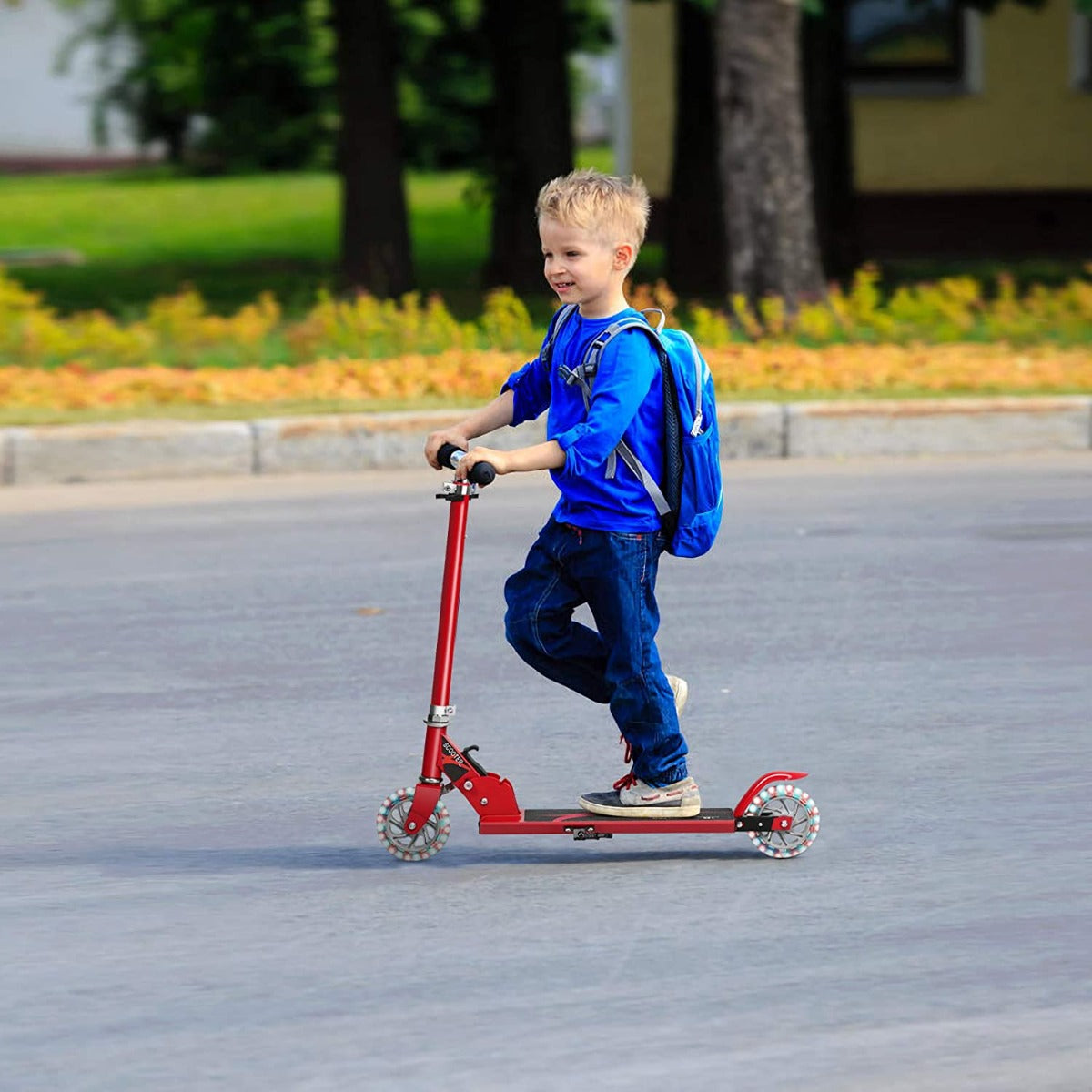 Kids Aluminum Folding Stunt Scooter with LED Wheels-Red