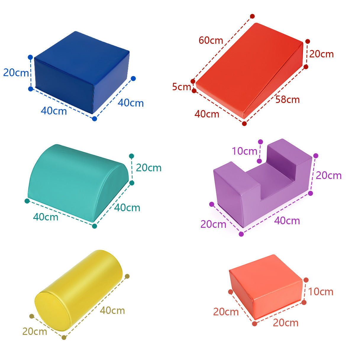 Red 6-Piece Set Foam Blocks for Kids Crawl and Climb