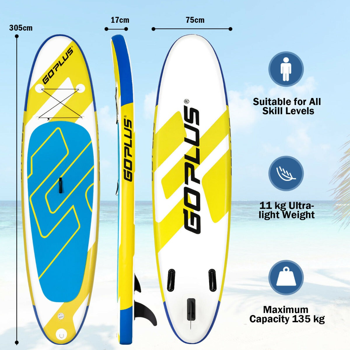 10FT Inflatable Stand Up Paddle Board with Adjustable Paddle