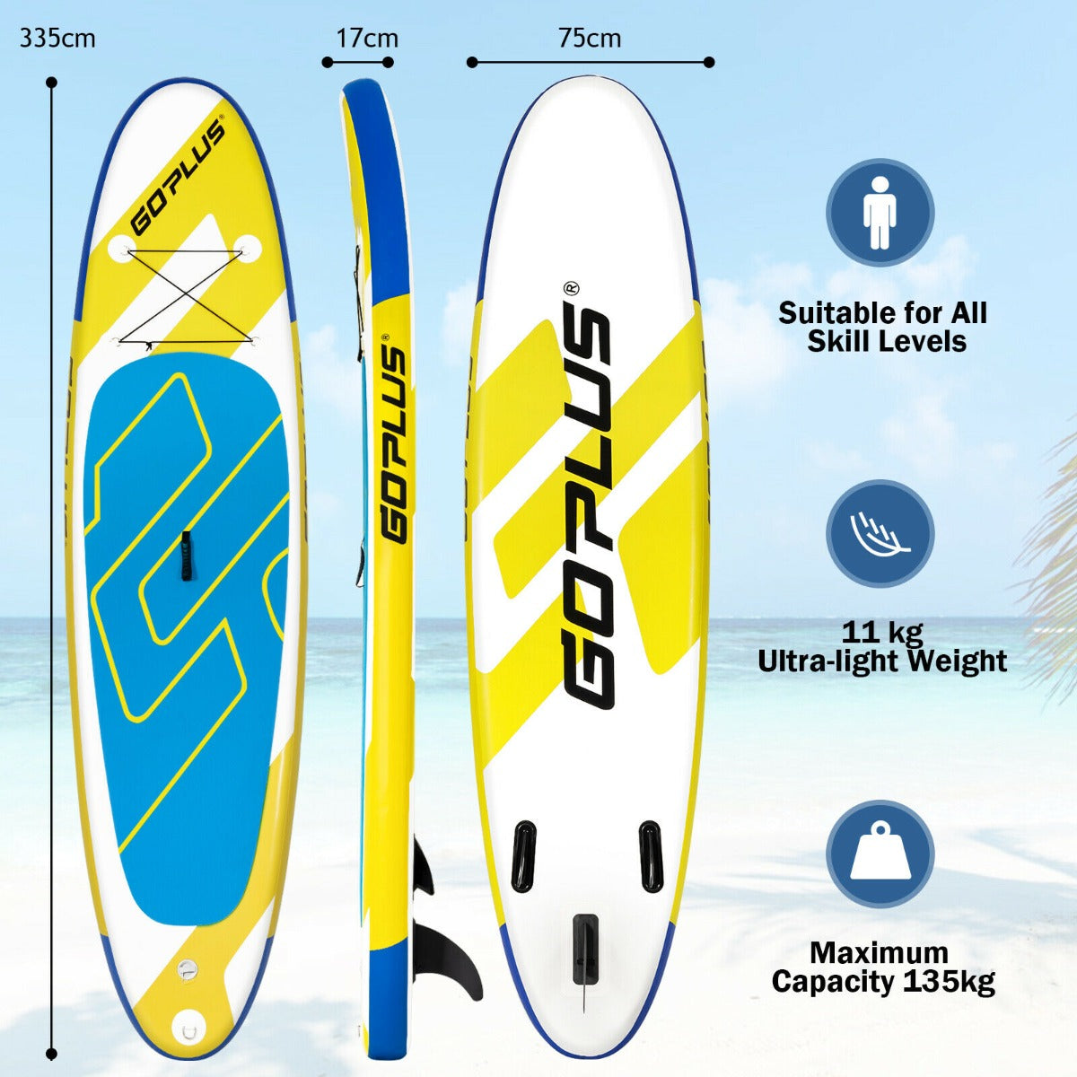 11FT Inflatable Stand Up Paddle Board with Hand Pump-Yellow & Blue