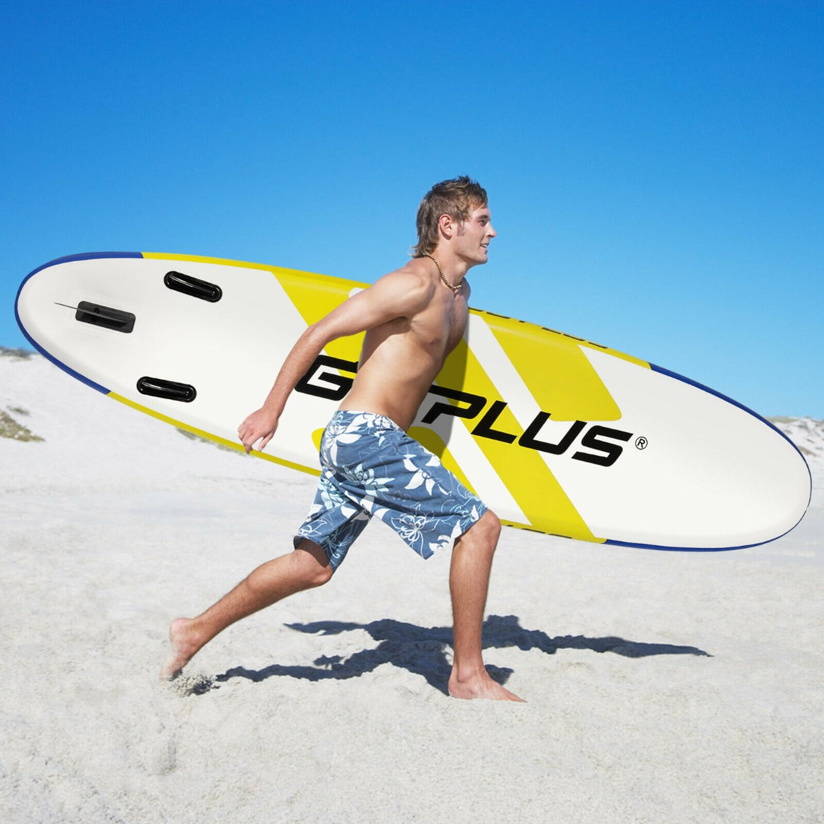 11FT Inflatable Stand Up Paddle Board with Hand Pump-Yellow & Blue