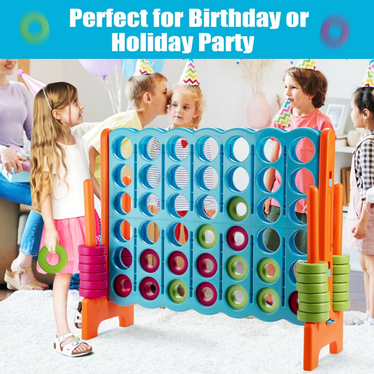 Giant 4 in A Row Game Set with 42 Jumbo Rings and Sliders-Blue