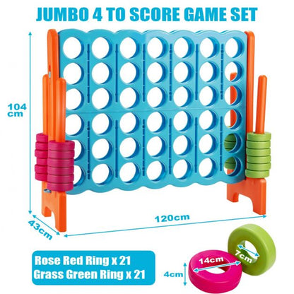 Giant Connect 4 in A Row with 42 Jumbo Rings for Garden & Beach-Orange