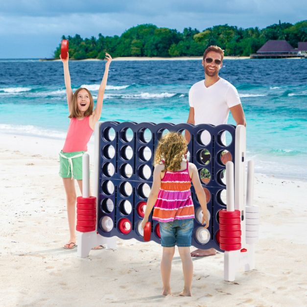 Giant Connect 4 in A Row with 42 Jumbo Rings for Garden & Beach-White