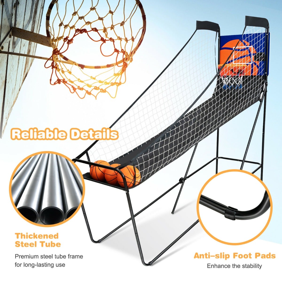 Folding Basketball Arcade Game with Electronic Scorer and Buzzer