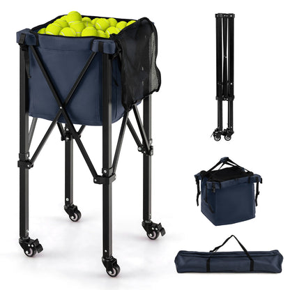 Lightweight Foldable Tennis Ball Teaching Cart with Wheels and Removable Bag-Blue