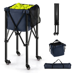 Lightweight Foldable Tennis Ball Teaching Cart with Wheels and Removable Bag-Blue