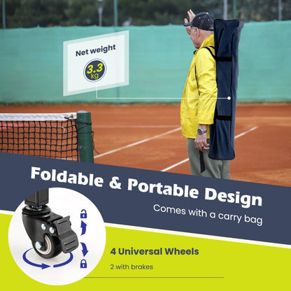 Lightweight Foldable Tennis Ball Teaching Cart with Wheels and Removable Bag-Blue