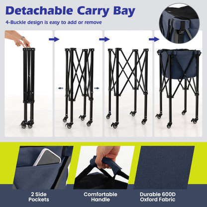 Lightweight Foldable Tennis Ball Teaching Cart with Wheels and Removable Bag-Blue
