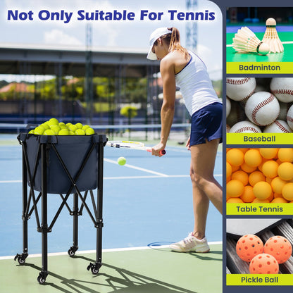 Lightweight Foldable Tennis Ball Teaching Cart with Wheels and Removable Bag-Blue