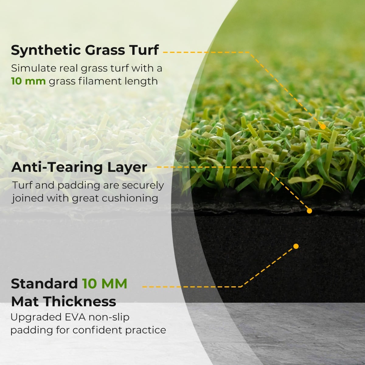 20 mm Golf Hitting Mat Includes 2 Rubber Tees and 2 Alignment Sticks-S