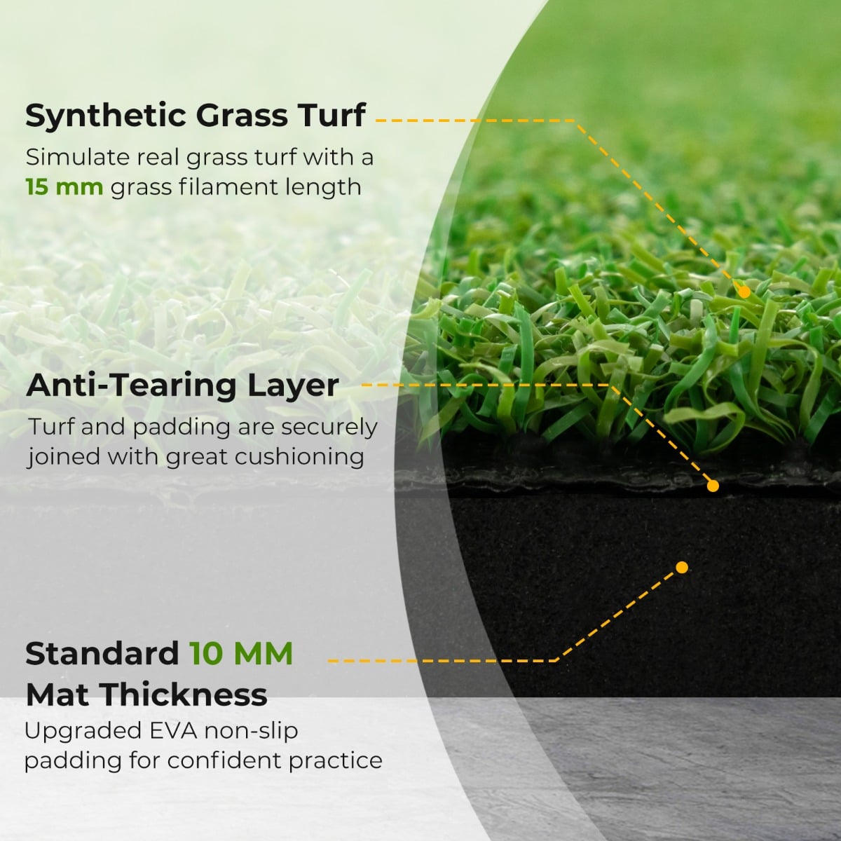 25 mm Golf Hitting Mat Includes 2 Rubber Tees and 2 Alignment Sticks