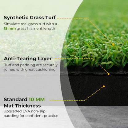 25 mm Golf Hitting Mat Includes 2 Rubber Tees and 2 Alignment Sticks