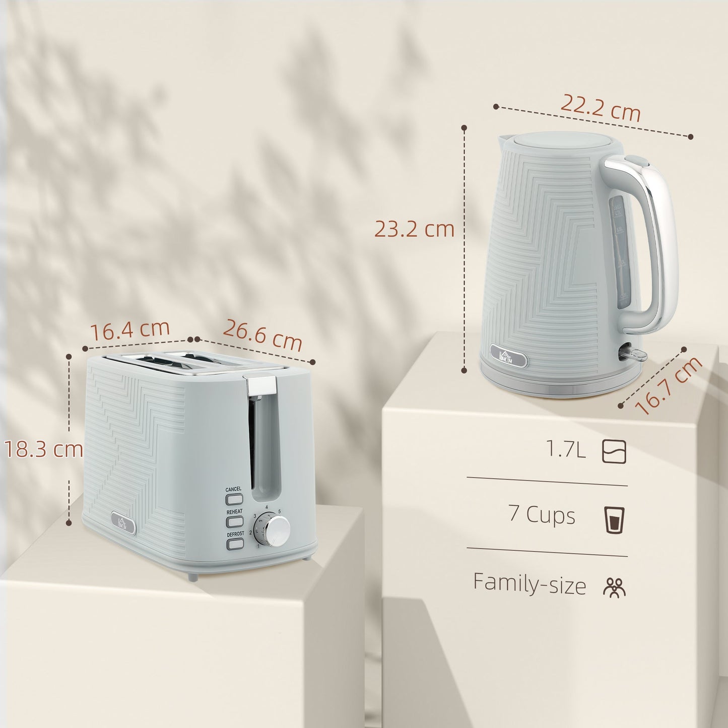 HOMCOM Modern Kettle and Toaster Set - Grey