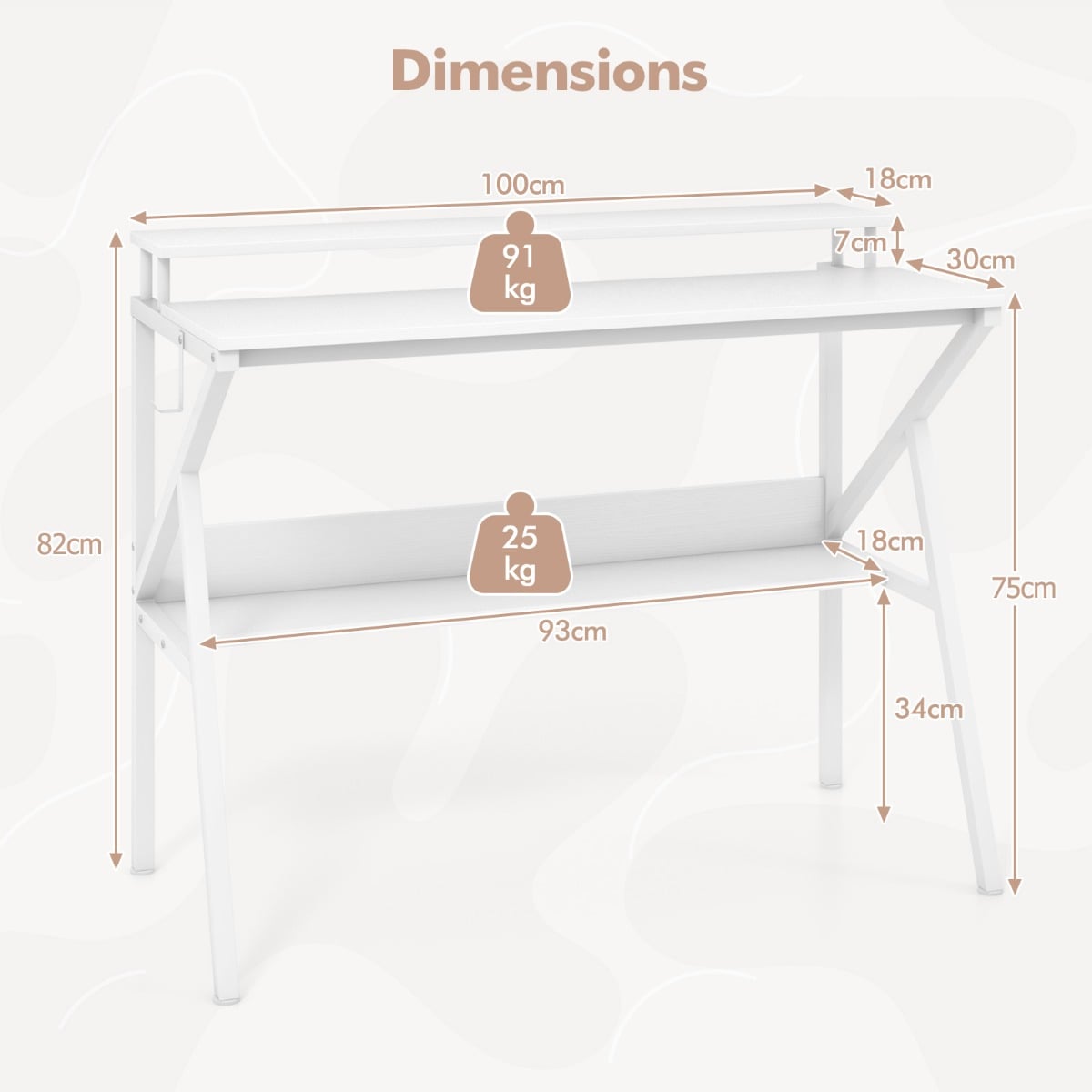 Space Saving Computer Desk with Monitor Stand and Open Shelf-White