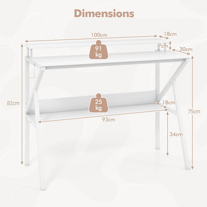 Space Saving Computer Desk with Monitor Stand and Open Shelf-White