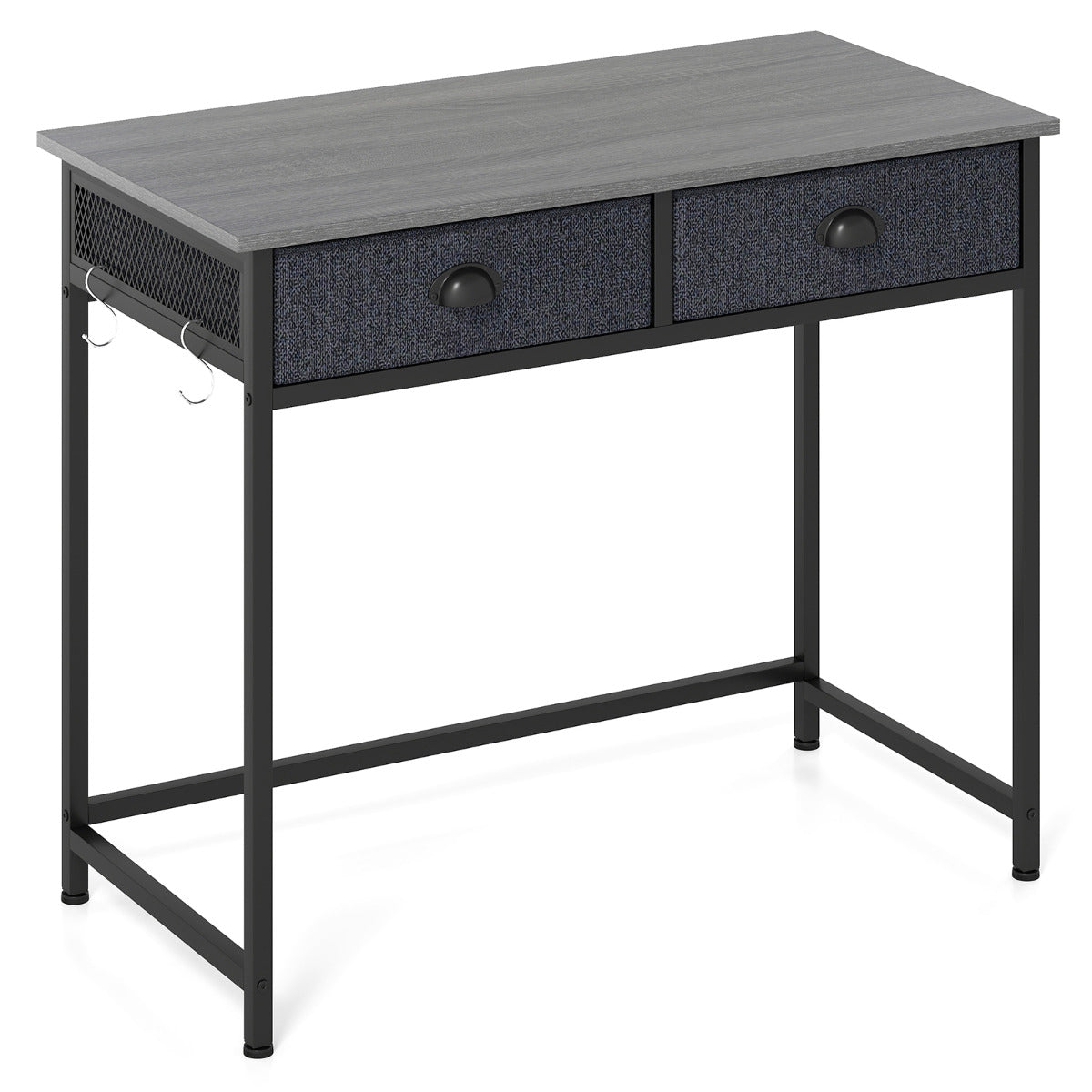 Space Saving Computer Desk with 2 Fabric Drawers-Grey