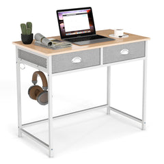Space Saving Computer Desk with 2 Fabric Drawers-Natural