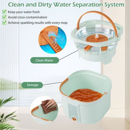 Spin Mop and Bucket Set Separation Dirty and Clean Water System-Green