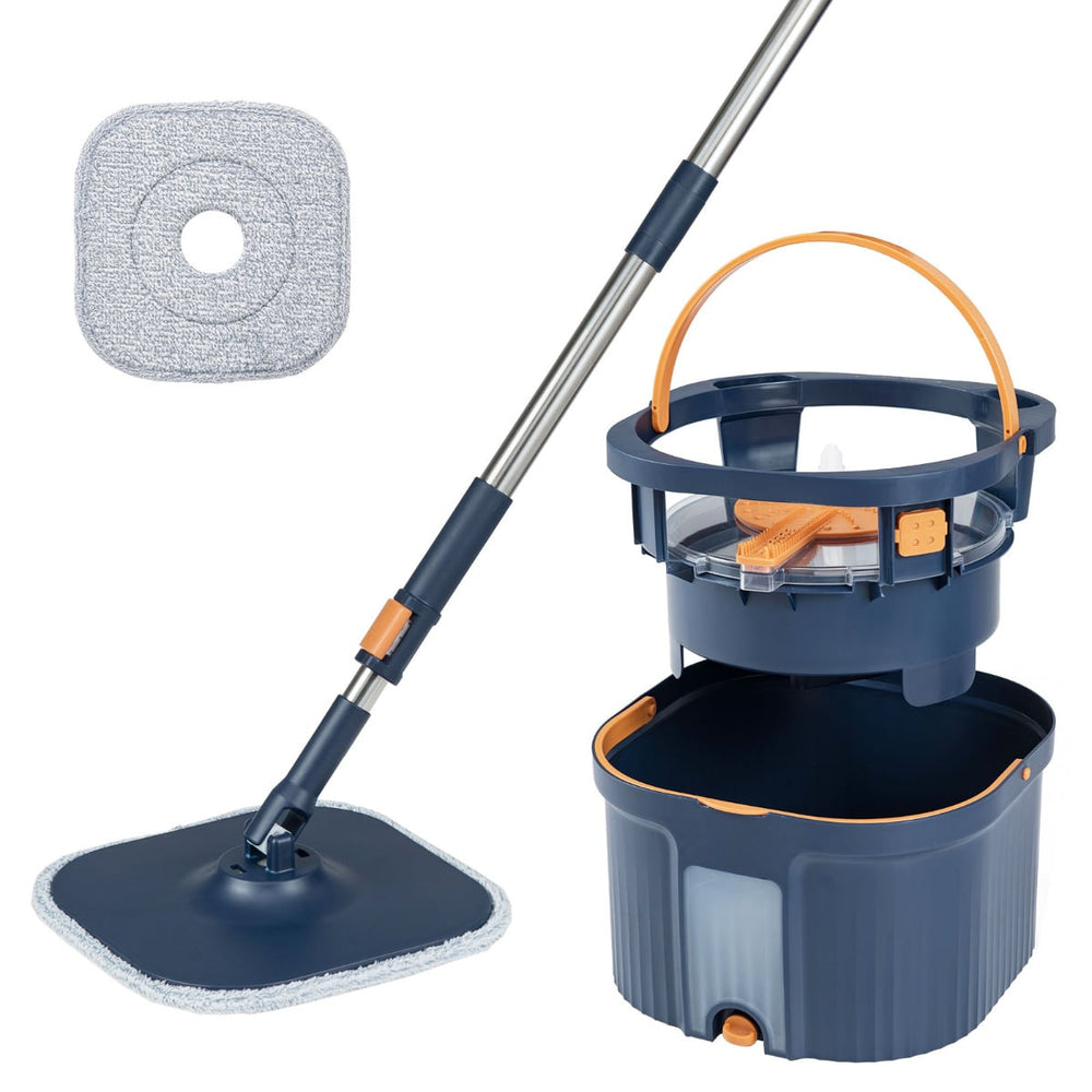 Spin Mop and Bucket Set Separation Dirty and Clean Water System-Navy