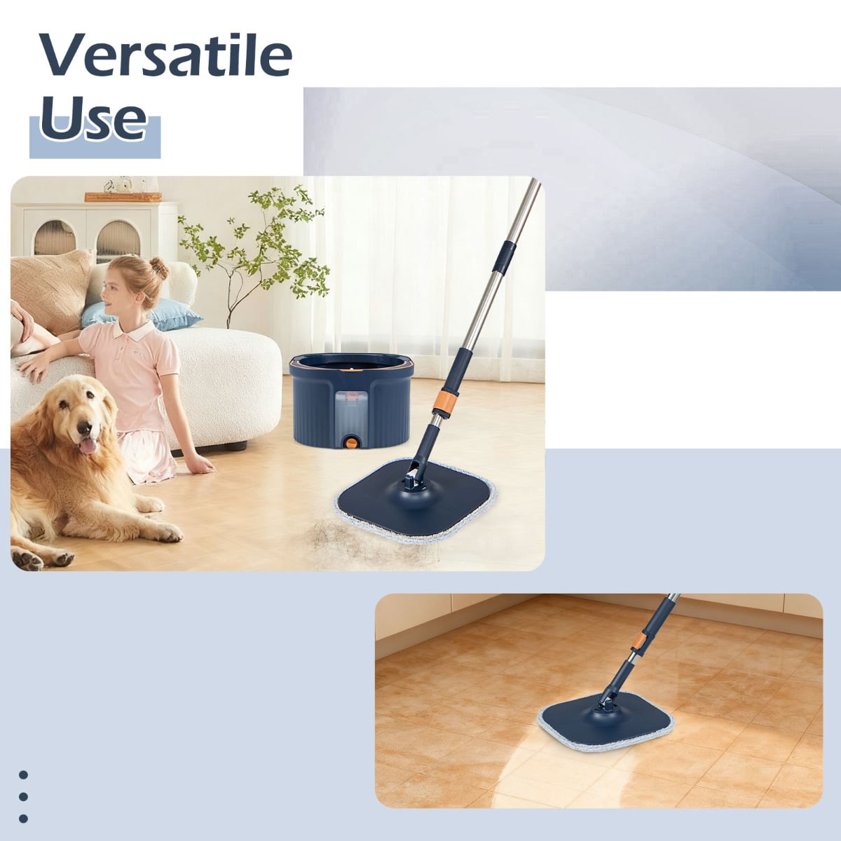 Spin Mop and Bucket Set Separation Dirty and Clean Water System-Navy