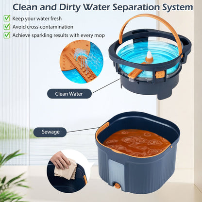 Spin Mop and Bucket Set Separation Dirty and Clean Water System-Navy