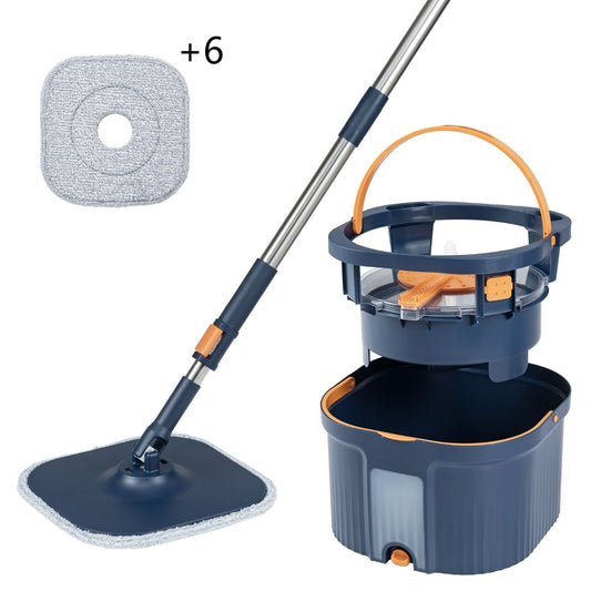 Spin Mop and Bucket Set Square with 8 Microfiber Mop Pads-Navy
