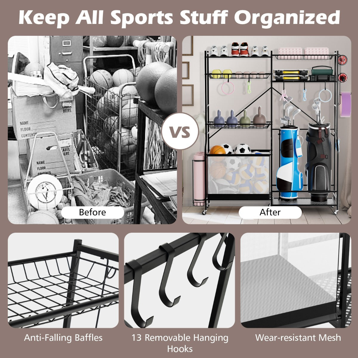 Sports Equipment Organizer for Garage