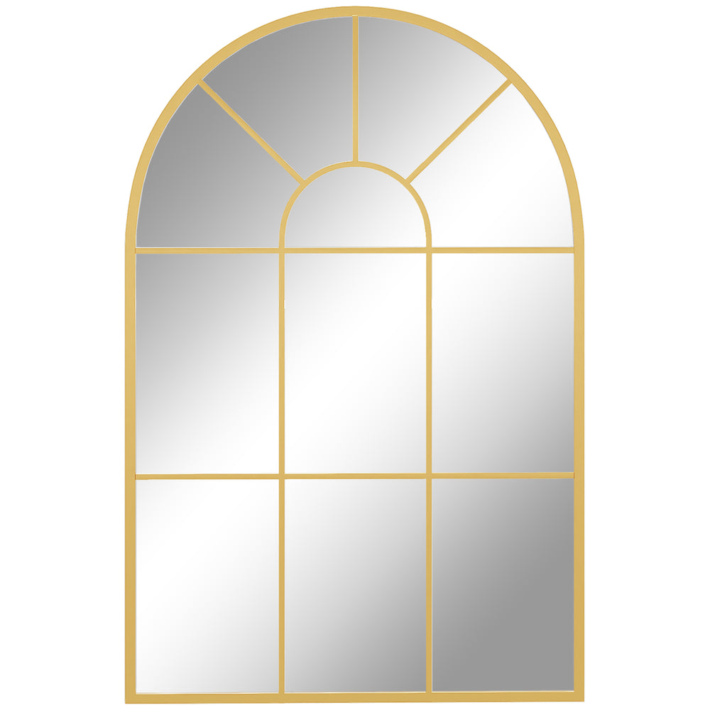 HOMCOM 90 X 61cm Arched Grid Mirror - Gold Tone