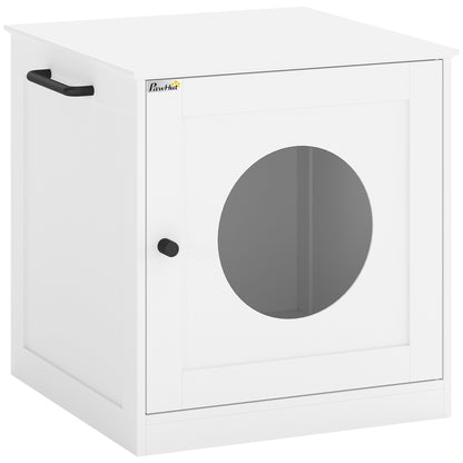 PawHut Cat Litter Box Enclosure, Hidden Litter Box Furniture with Side Hook, Wooden Cat Washroom Storage Cabinet, White