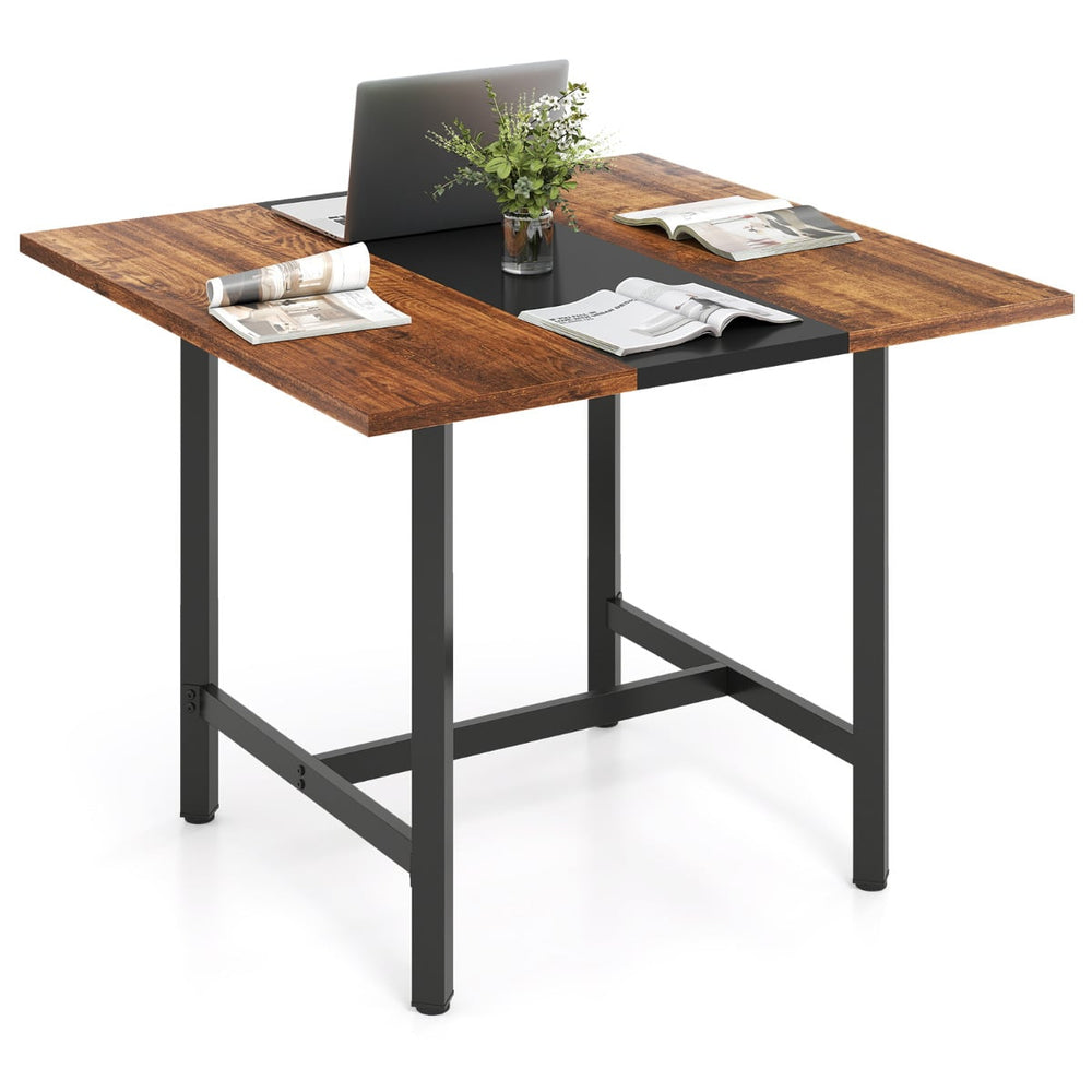 Square Conference Table Meeting Room Table with Thickened Tabletop-Rustic Brown