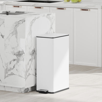 HOMCOM 20L Kitchen Pedal Bin, Slim Stainless Steel Rubbish Bin, Removable Inner Bucket, Soft-Close and Stay-Open Lid, White