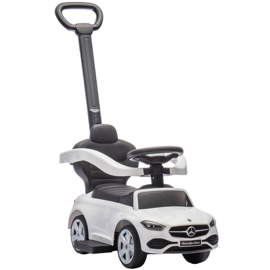 AIYAPLAY 2 in 1 Baby Ride on Push Car Mercedes-Benz C-Class Licensed Walker Foot to Floor Push-Along with Removable Handle, White