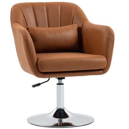 HOMCOM Swivel Accent Chair, Microfiber Cloth Tub Vanity Chair, Modern Armchair with Adjustable Height and Lumbar Support for Living Room Bedroom Salon Make up Room Dressing Table, Brown