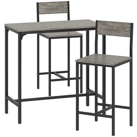 HOMCOM 3-Piece Bar Table Set with 2 Stools, Industrial Breakfast Bar Set with Footrest, Backrest for Dining Room, Small Space