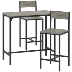 HOMCOM 3-Piece Bar Table Set with 2 Stools, Industrial Breakfast Bar Set with Footrest, Backrest for Dining Room, Small Space