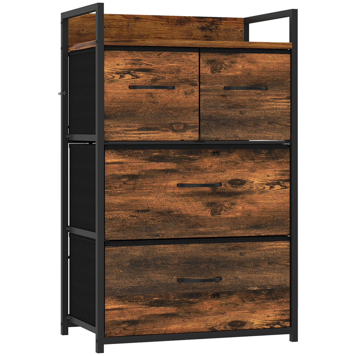 HOMCOM Rustic Chest of Four Fabric Drawers - Rustic Brown
