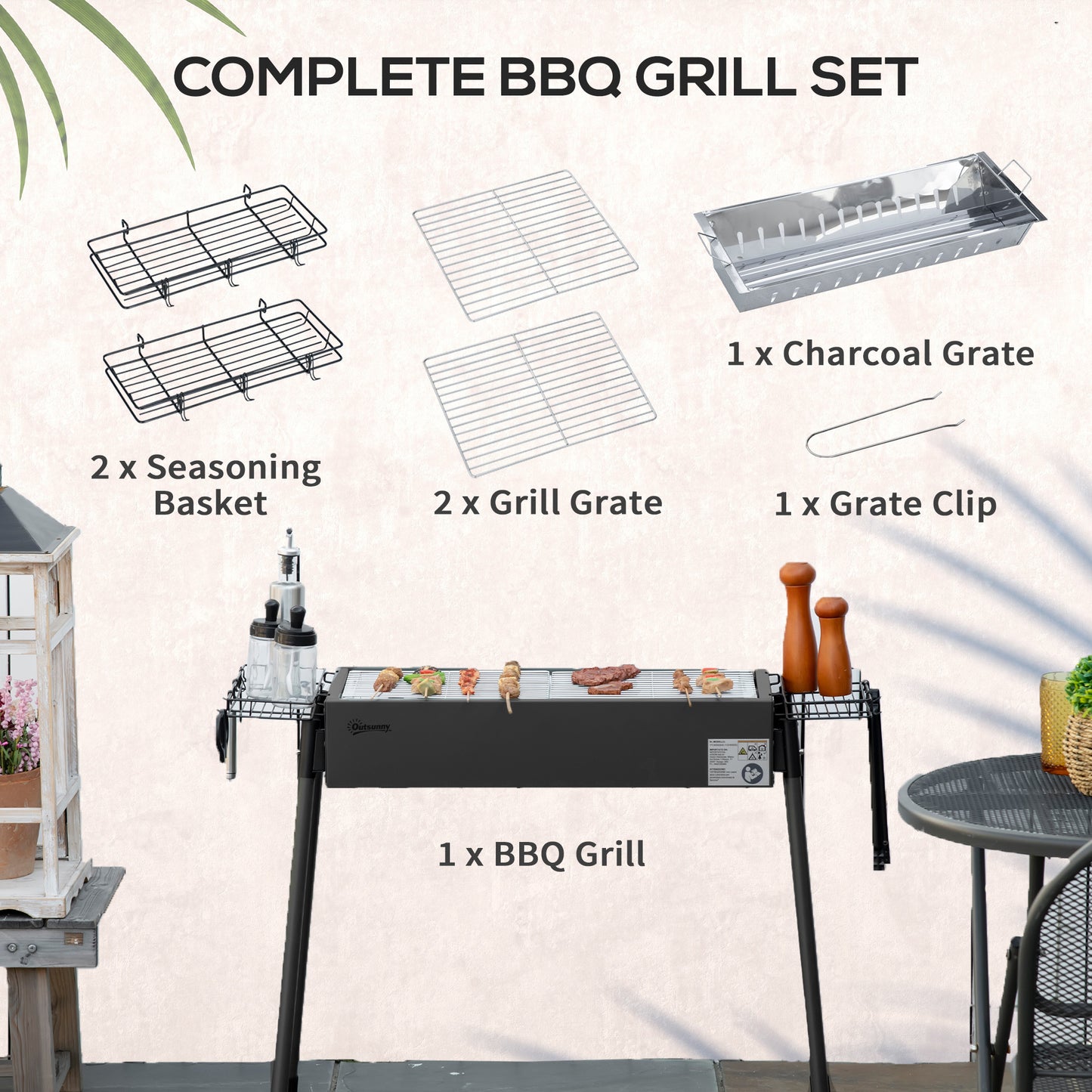 Outsunny Portable Charcoal BBQ Grill with Seasoning Baskets for Camping Picnic Hiking