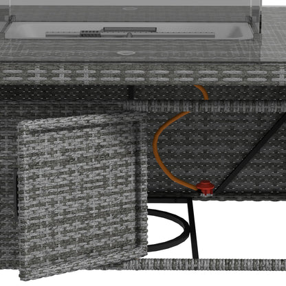 7 Piece PE Rattan Dining Sets w/ Fire Pit Table, Garden Dining Set w/ Heater Table, Armchairs w/ Cushions, Glass Windscreen, 50,000 BTU, Grey