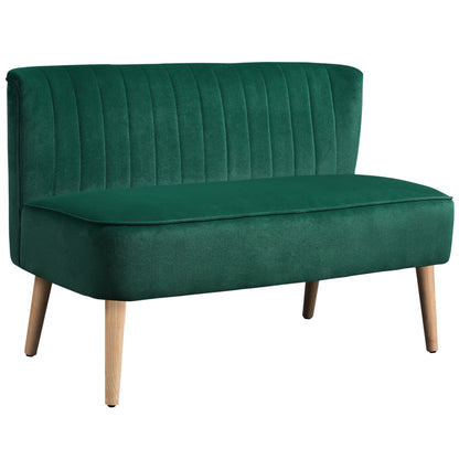 HOMCOM 117cm Loveseat Sofa Upholstered Small 2 Seater Sofa with Thick Padded Seat and Rubber Wood Legs, Dark Green