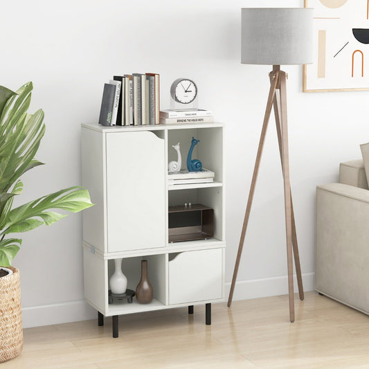 Stackable Bookcase with Adjustable Shelf and Cubes for Living Room Bedroom-White