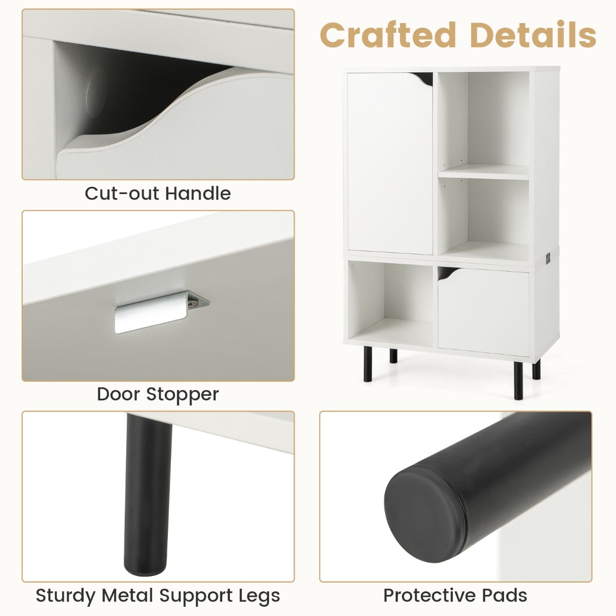Stackable Bookcase with Adjustable Shelf and Cubes for Living Room Bedroom-White