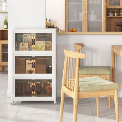 Set of 3 stackable storage boxes with lids & doors, foldable, 44.5 x 30 x 77.5 cm